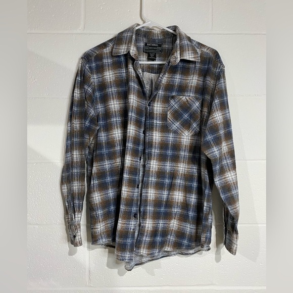 National Outfitters Men’s Brown & Blue Plaid Button Down Shirt Large - Picture 1 of 3